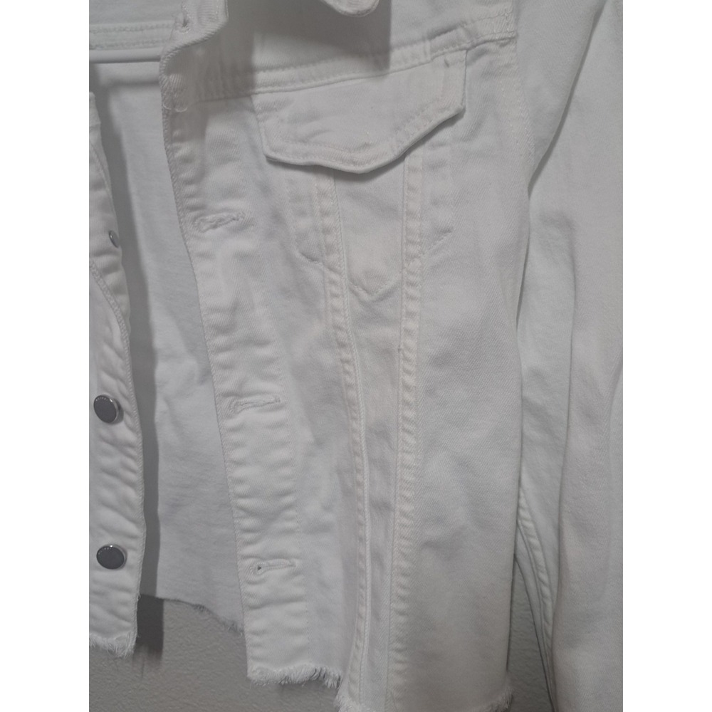 DL1961 White Cropped Denim Jacket Women's Medium Frayed Hem Stretch - Picture 4 of 6